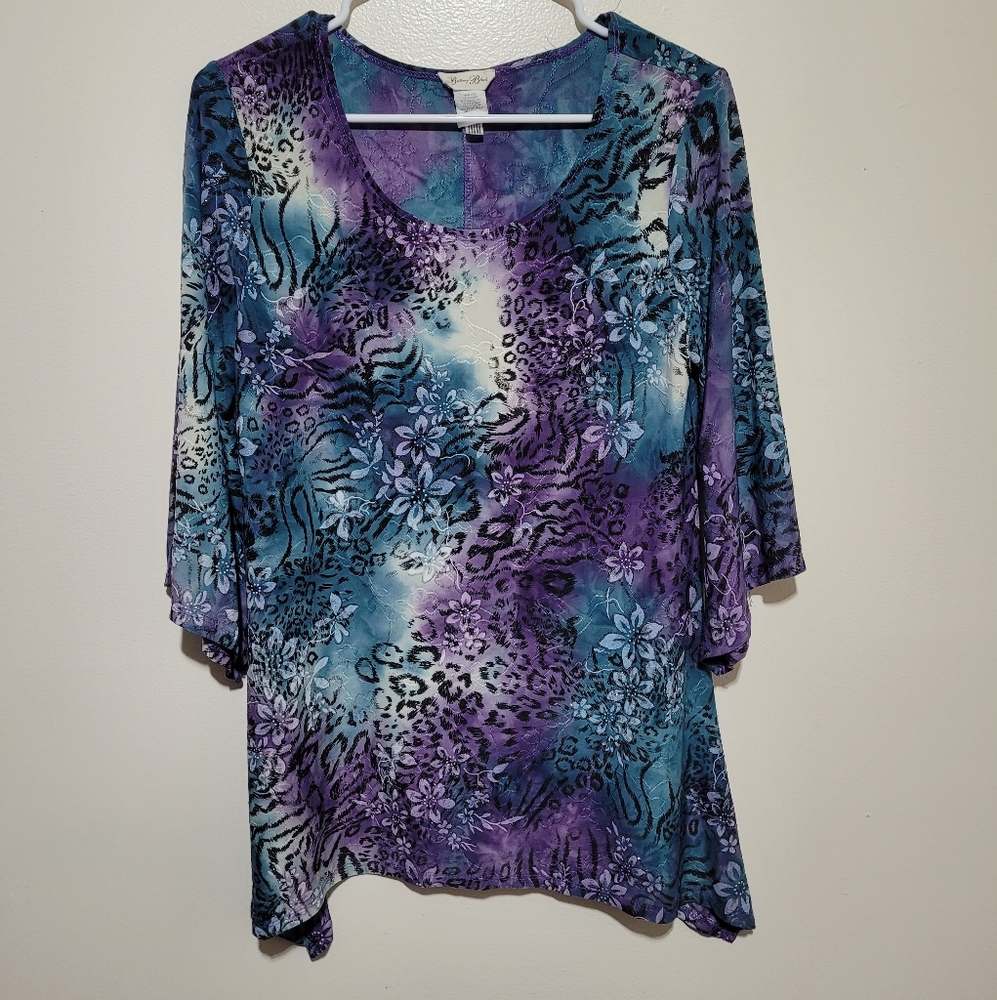 Brittany Black Purple and Blue Animal Print Blouse